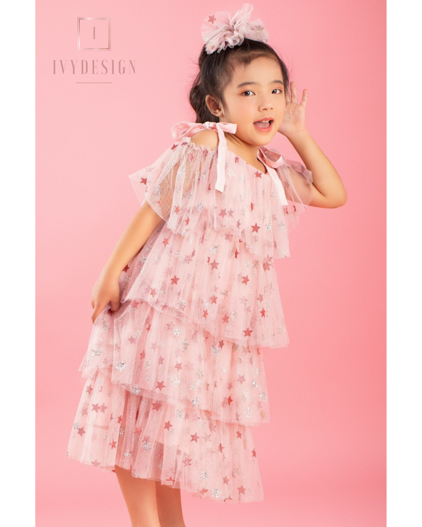 Pink Stars Ruffles Dress