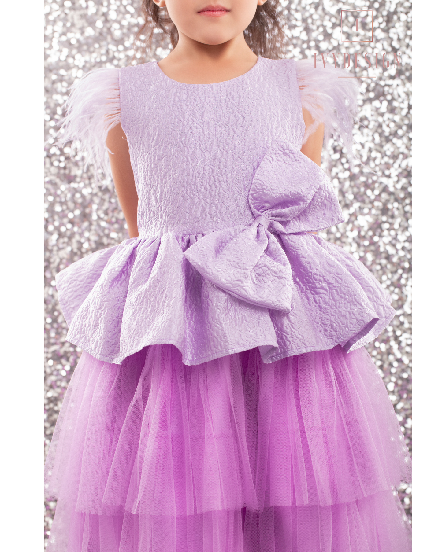 Lavender Feather and Bow Dress