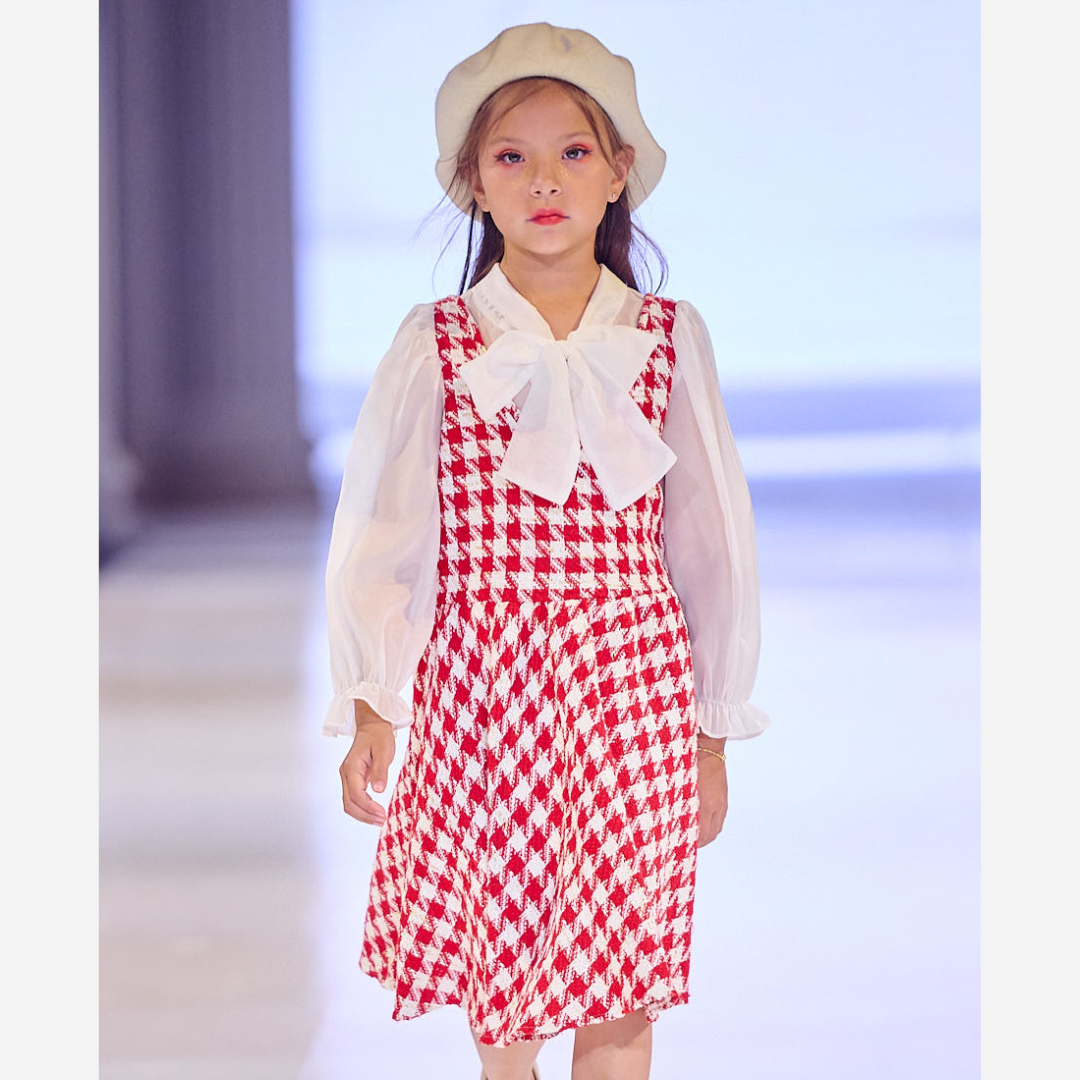 Red and White Houndstooth Dress
