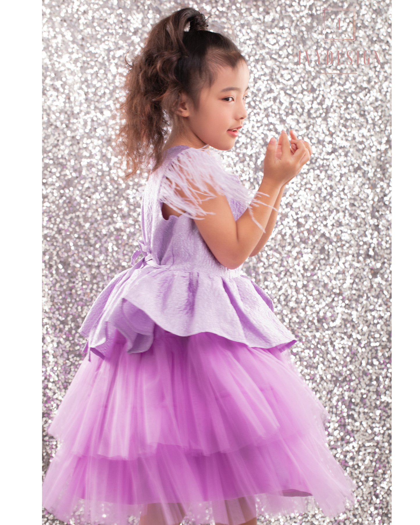 Lavender Feather and Bow Dress
