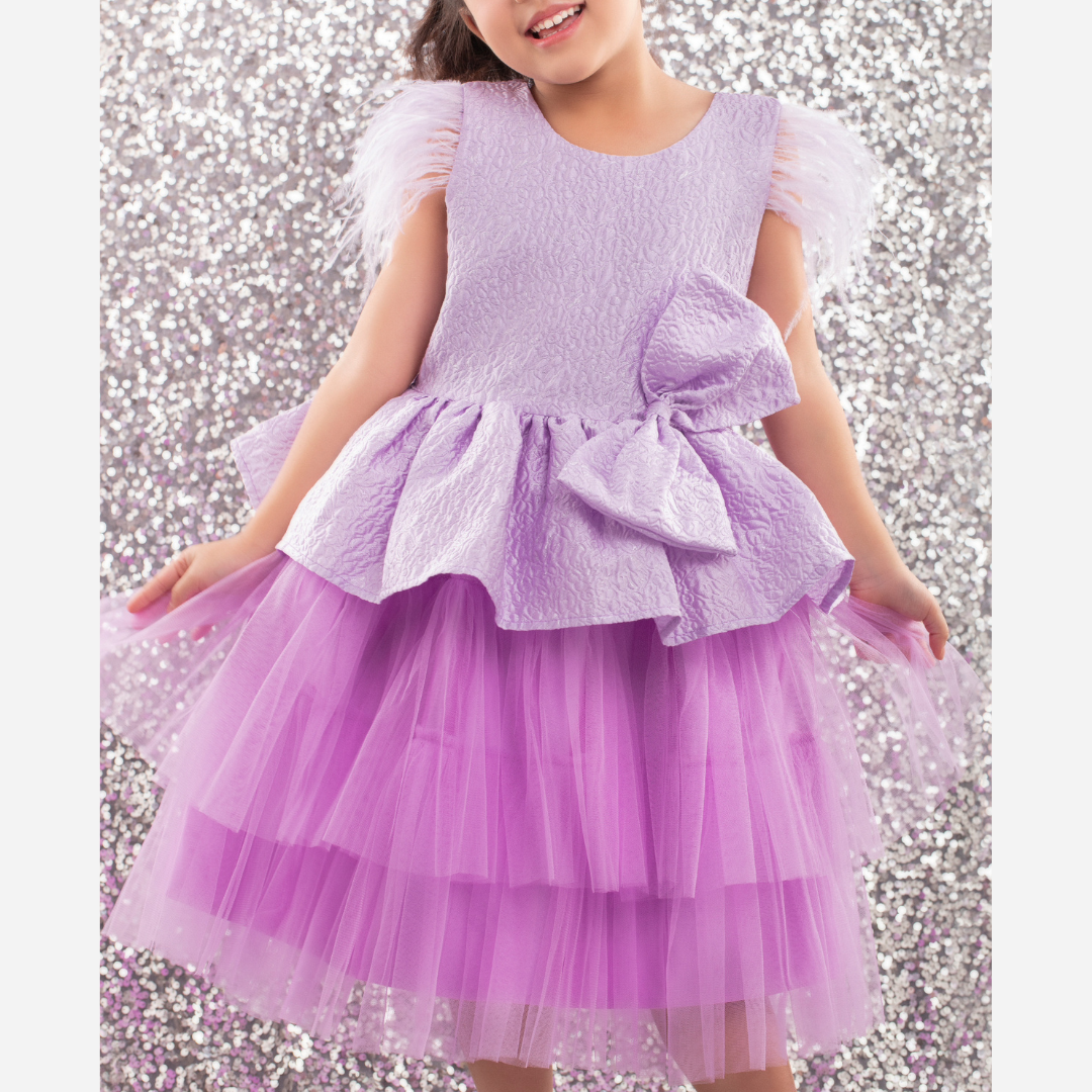 Lavender Feather and Bow Dress