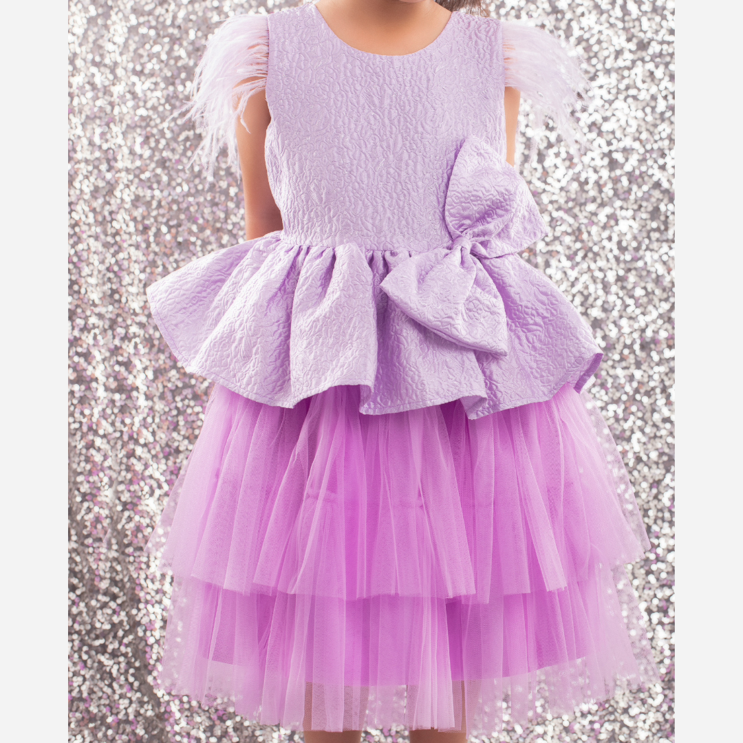 Lavender Feather and Bow Dress