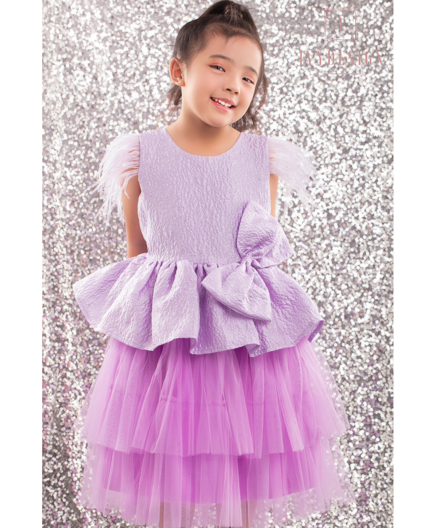 Lavender Feather and Bow Dress
