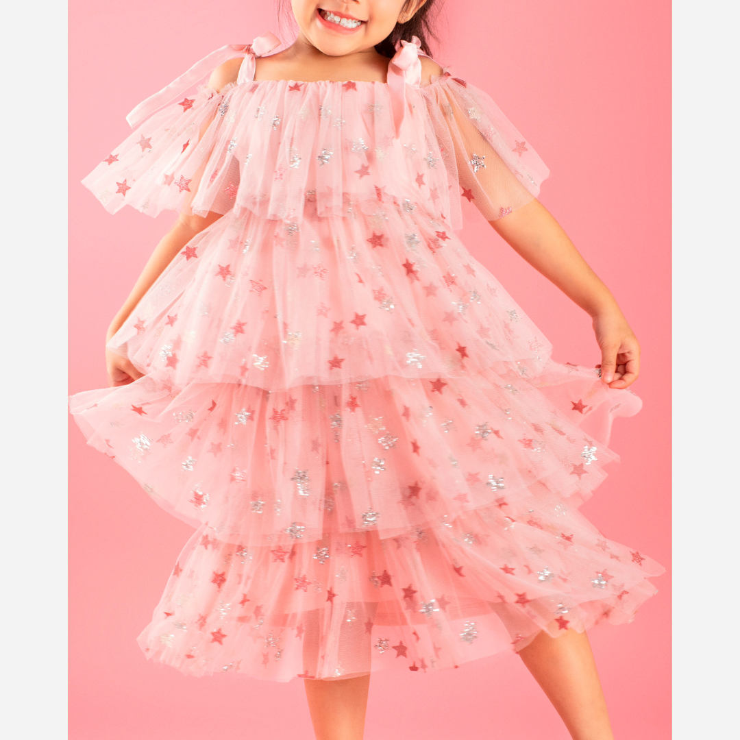 Pink Stars Ruffles Dress
