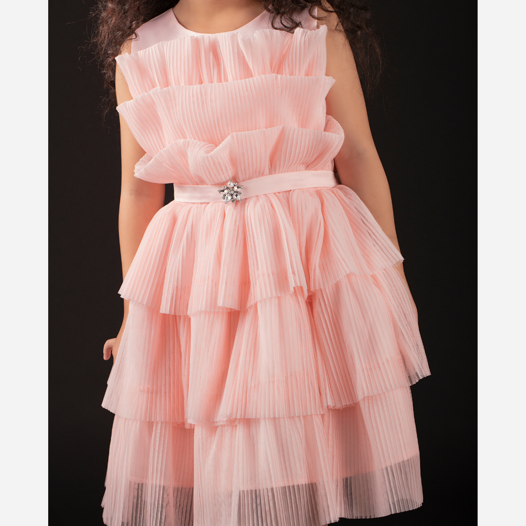 Tiered Ruffle Party Dress -Pink