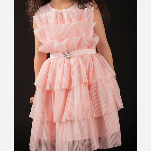Tiered Ruffle Party Dress -Pink
