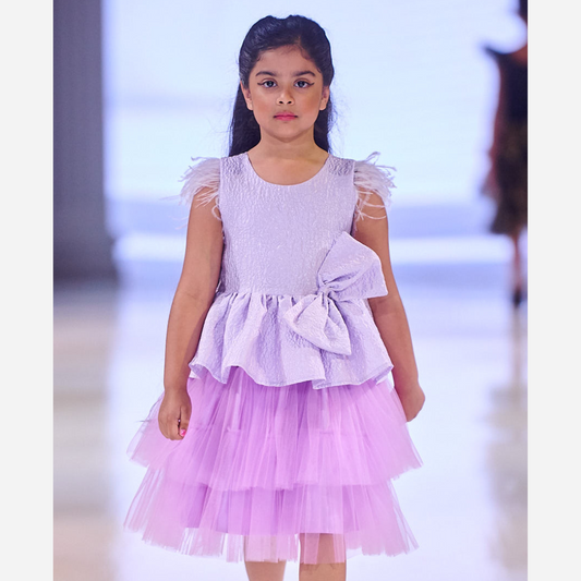 Lavender Feather and Bow Dress