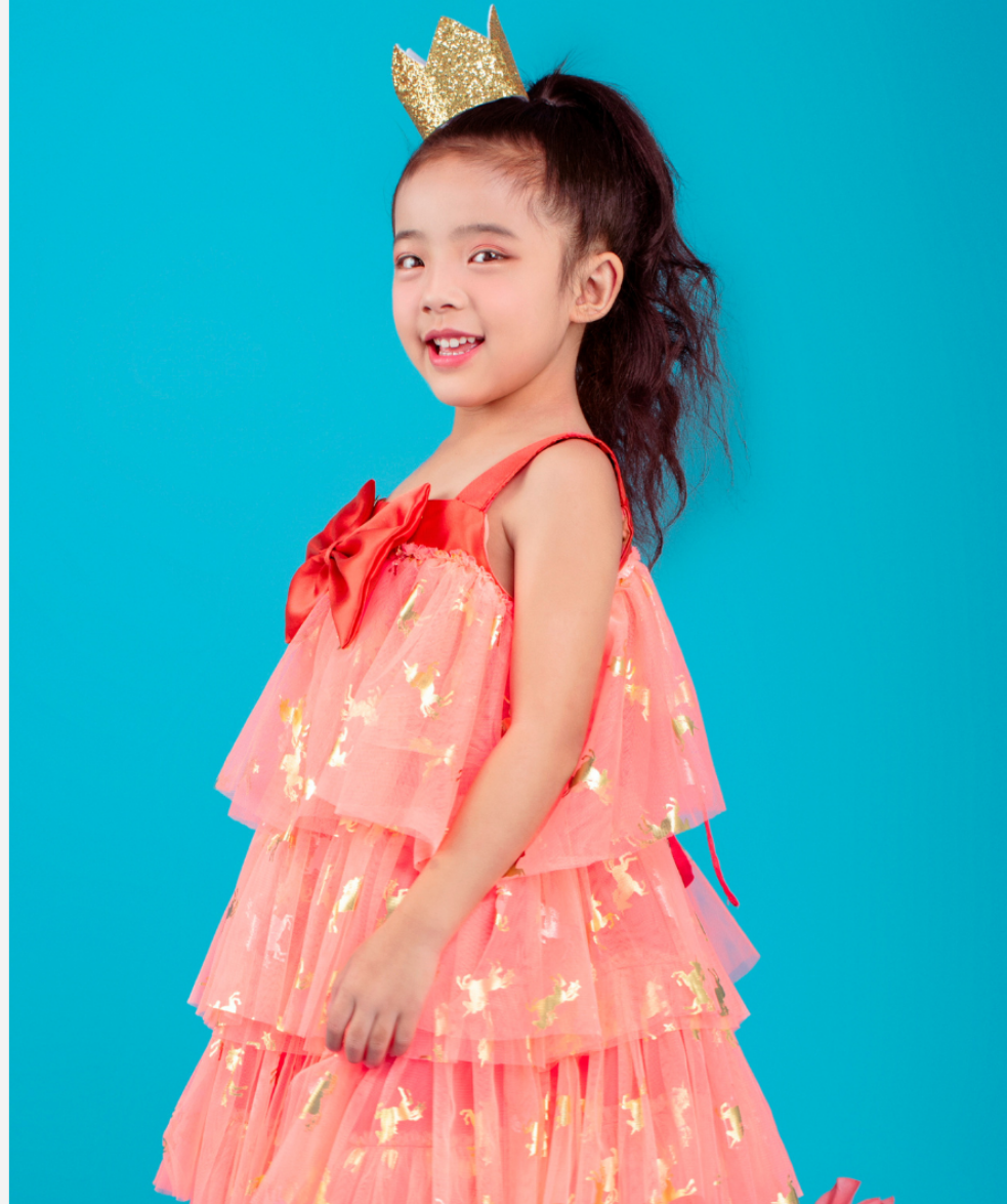 Coral Unicorn Ruffles Dress