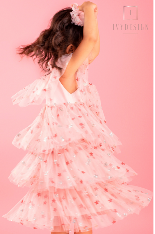 Pink Stars Ruffles Dress