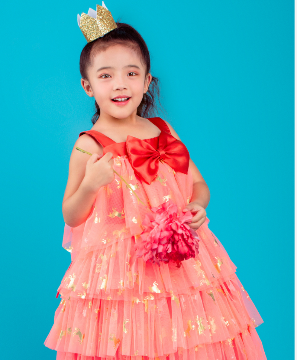 Coral Unicorn Ruffles Dress