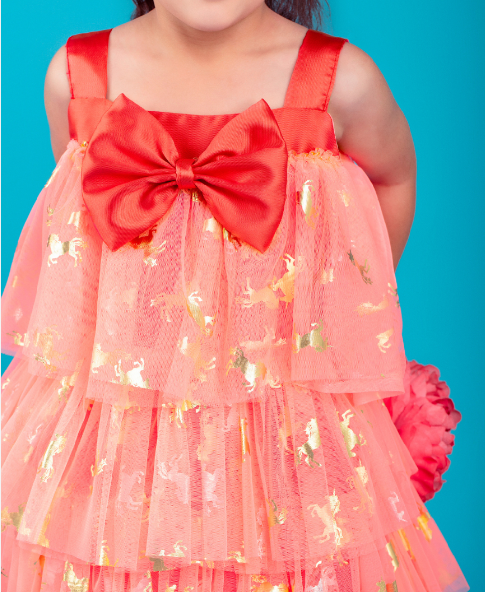 Coral Unicorn Ruffles Dress