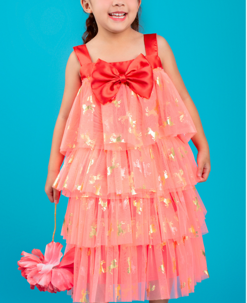 Coral Unicorn Ruffles Dress