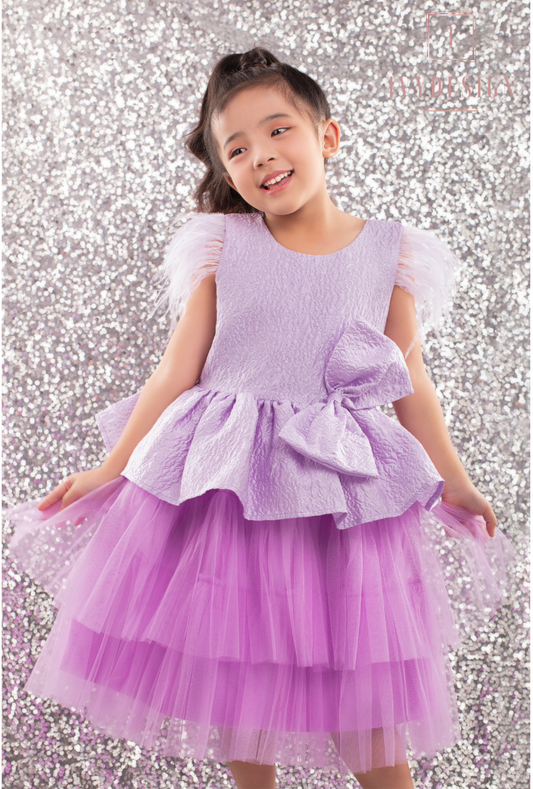Lavender Feather and Bow Dress