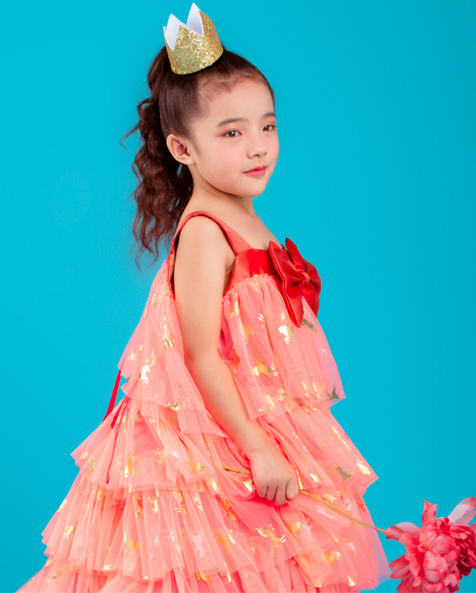 Coral Unicorn Ruffles Dress