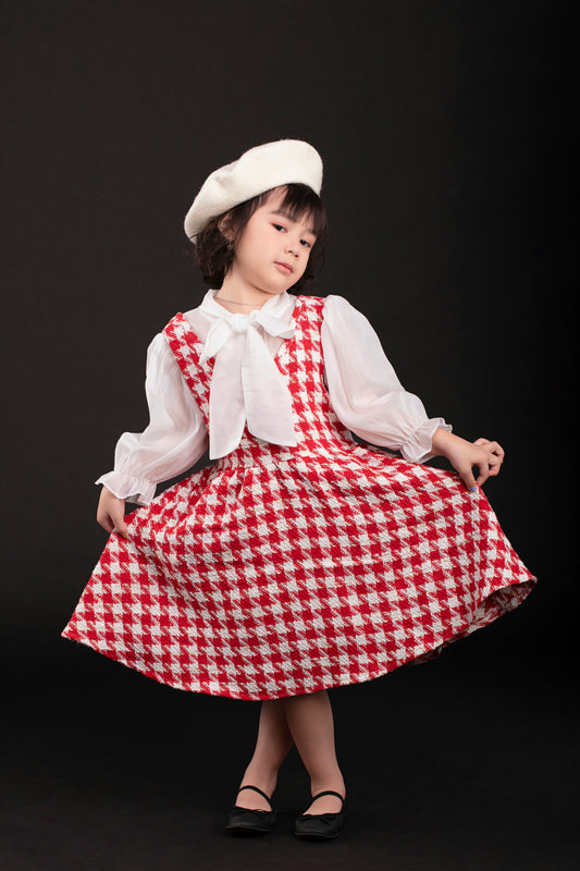 Red and White Houndstooth Dress