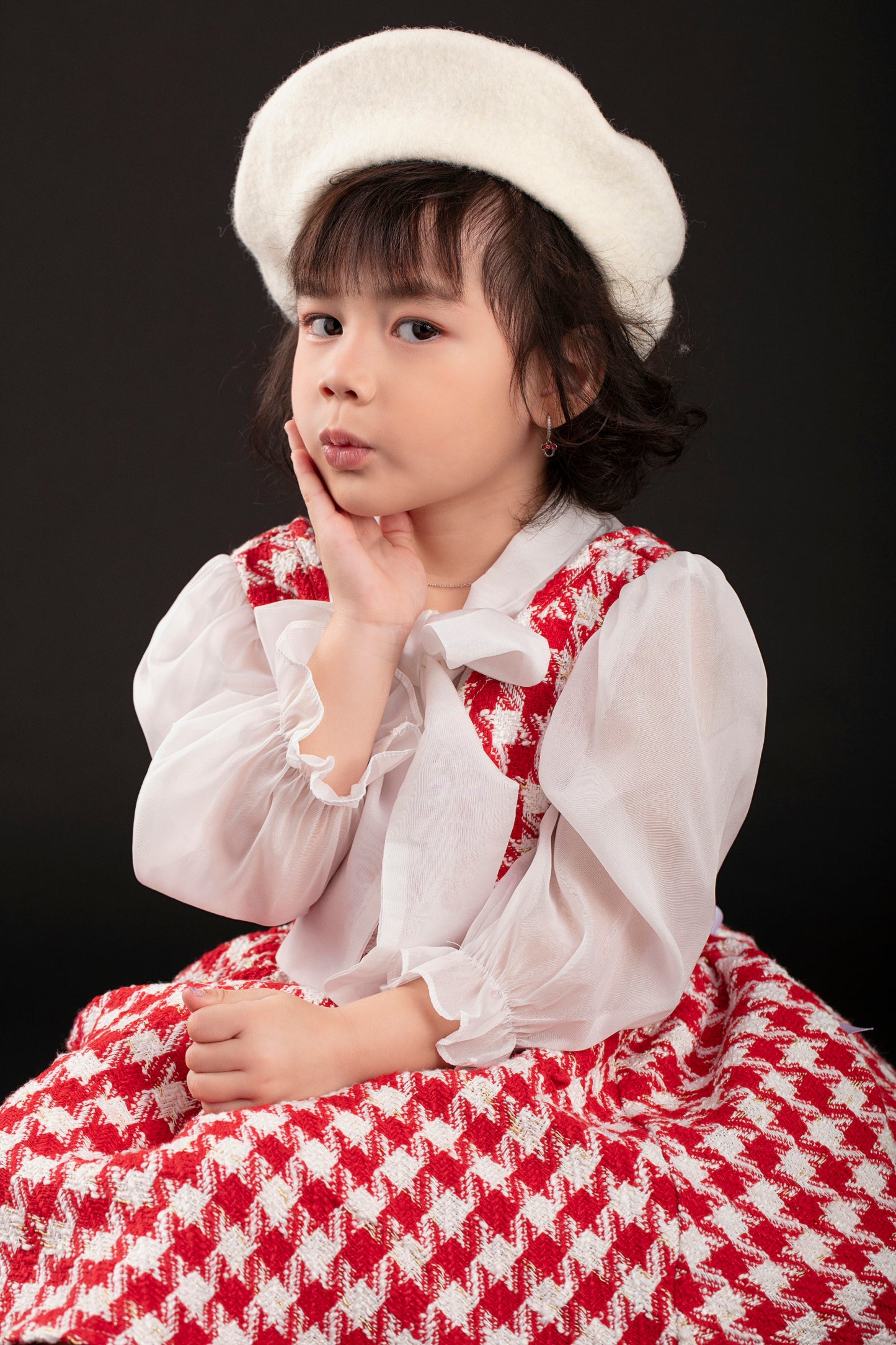 Red and White Houndstooth Dress