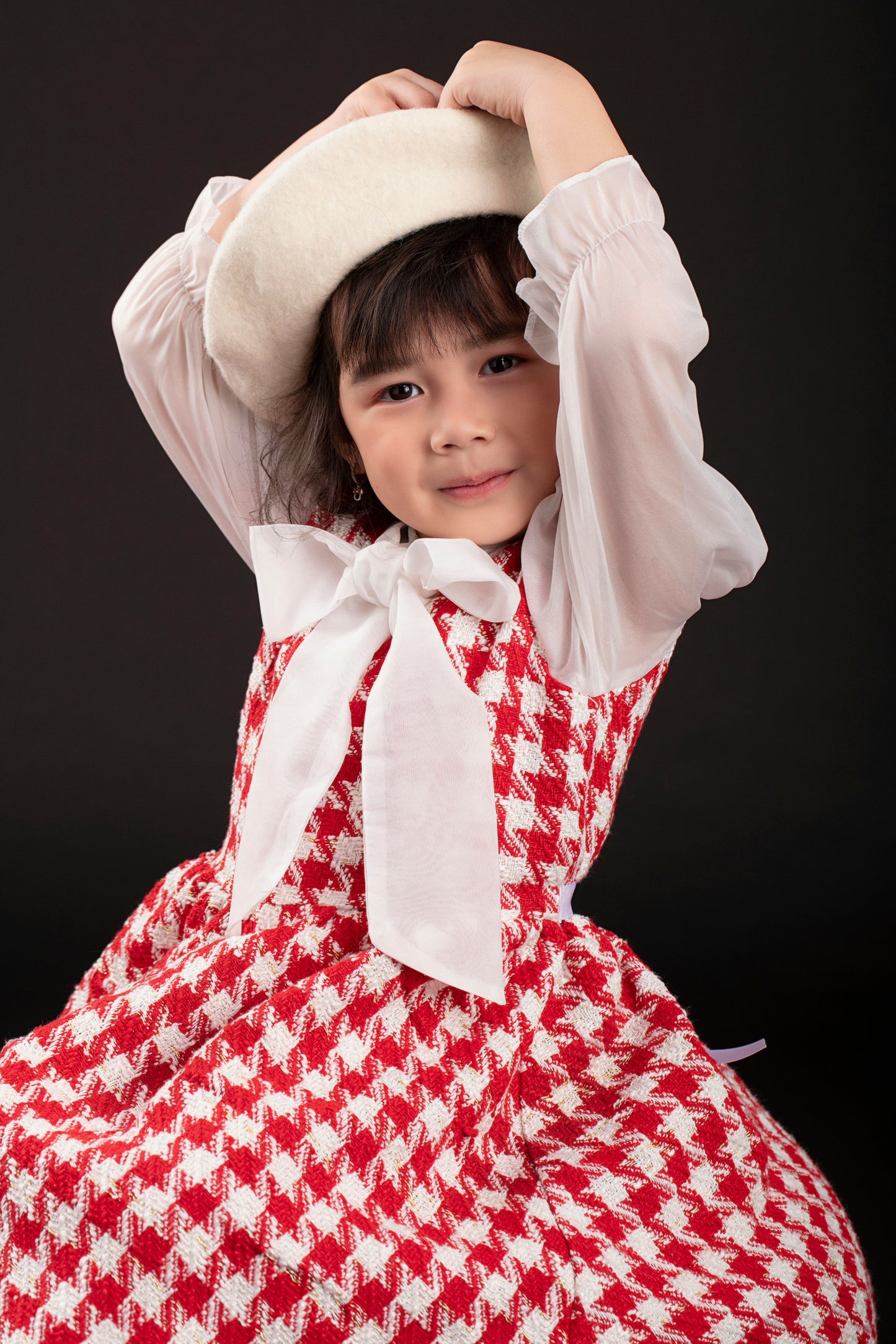 Red and White Houndstooth Dress