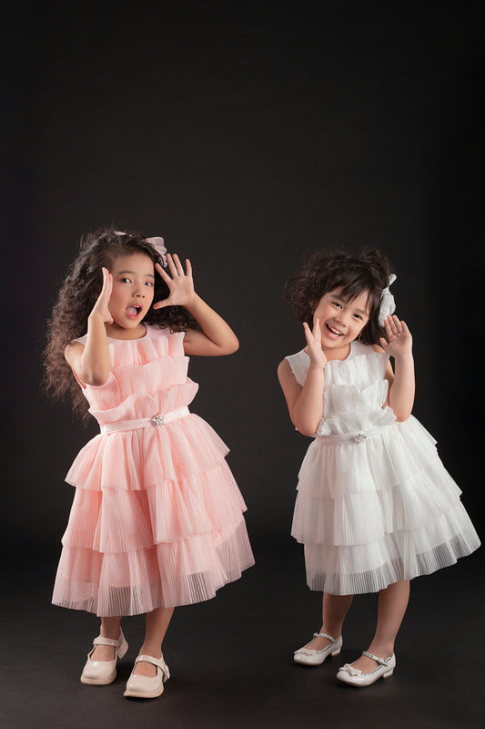 Tiered Ruffle Party Dress-White