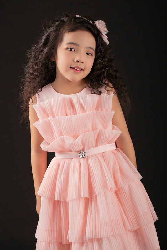 Tiered Ruffle Party Dress -Pink