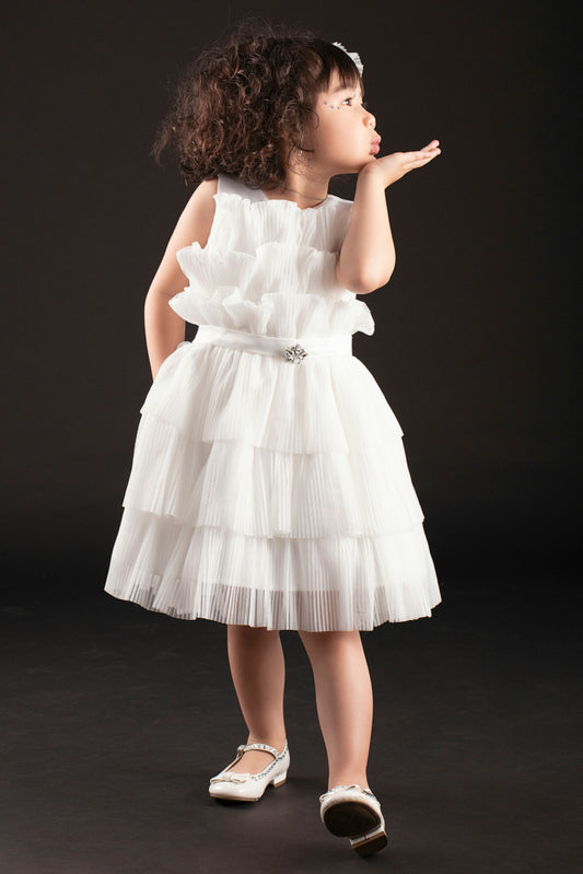 Tiered Ruffle Party Dress-White