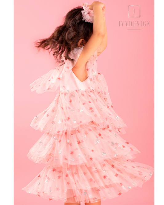 Pink Stars Ruffles Dress