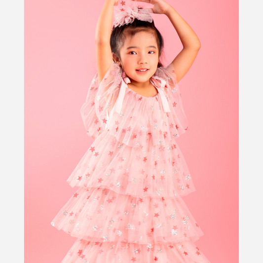 Pink Stars Ruffles Dress